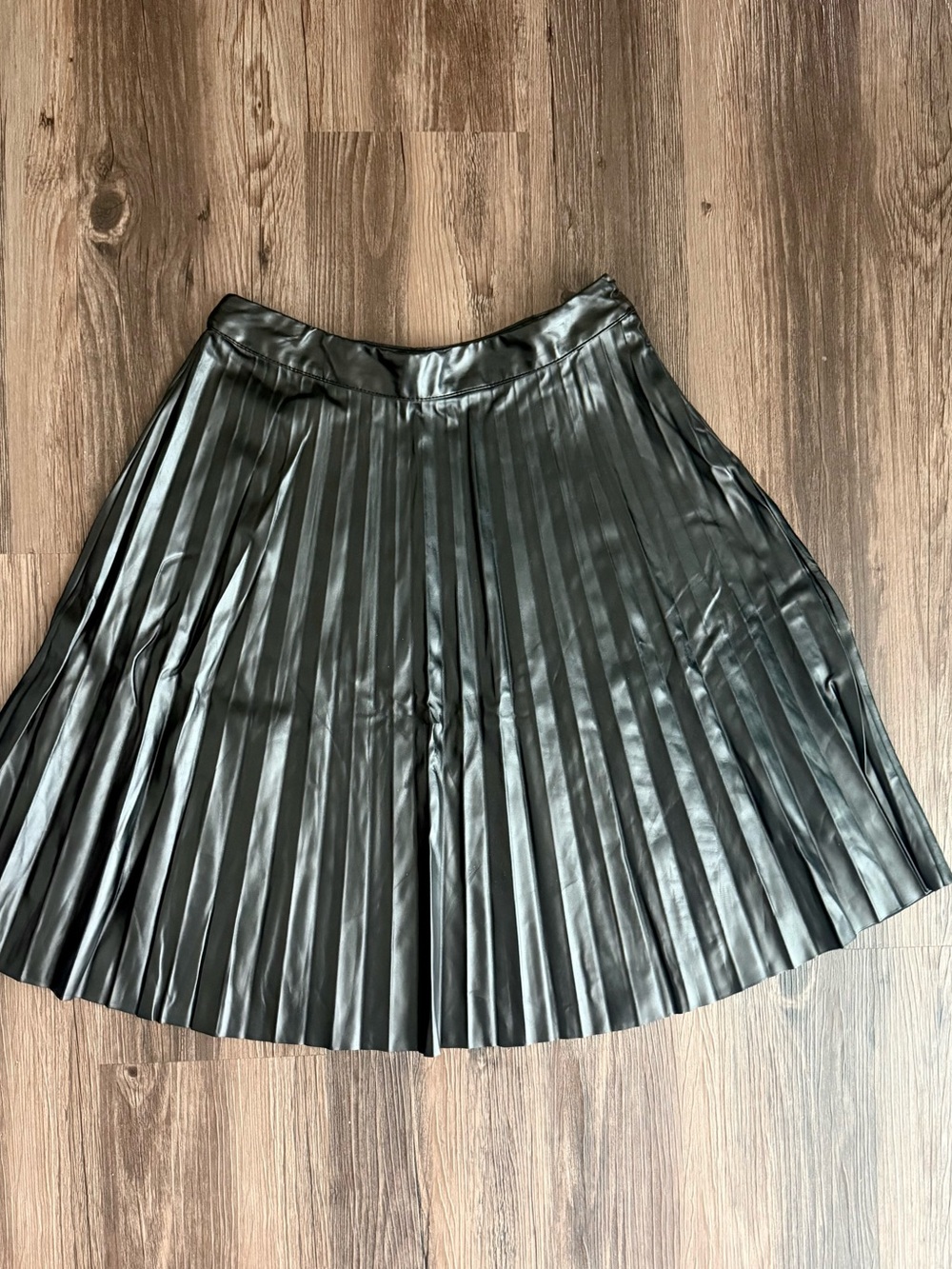Women’s Black Pleated Faux Leather Skirt